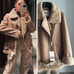 Zara tan moto jacket